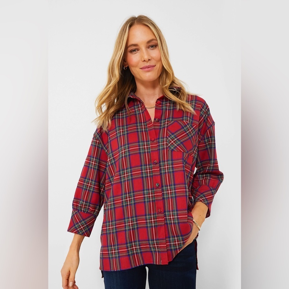 Tuckernuck Red Plaid Button Front Relaxed Tunic Shirt Women’s XS Preppy - Picture 9 of 9